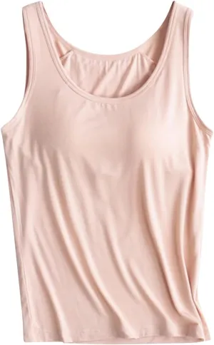 Womens Tank Top Built in Padded Bra Workout Yoga Top Athletic Crew Neck Tanks Sleeveless Fitted Basic Camisole Shirts