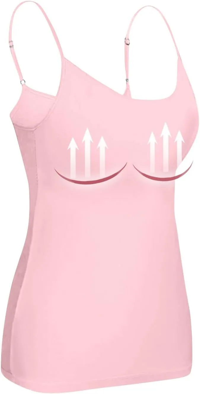 Womens Tank Tops with Built in Bras Adjustable Spaghetti Strap Cami Tops Workout Shelf Bra Tank Top Basic Undershirts