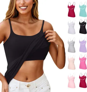 Womens Tank Tops with Built in Bras Adjustable Spaghetti Strap Cami Tops Workout Shelf Bra Tank Top Basic Undershirts