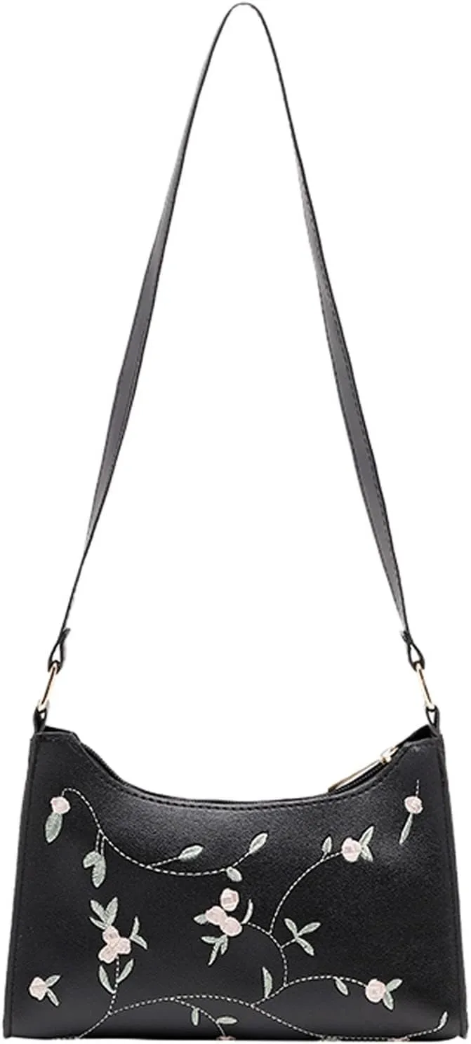 Women's Trendy Purses Vegan Leather Hobo Handbags Fashion Canvas Hippie Crossbody Bags Travel Bag with Zipper(Black)