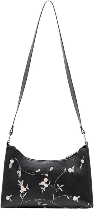 Women's Trendy Purses Vegan Leather Hobo Handbags Fashion Canvas Hippie Crossbody Bags Travel Bag with Zipper(Black)