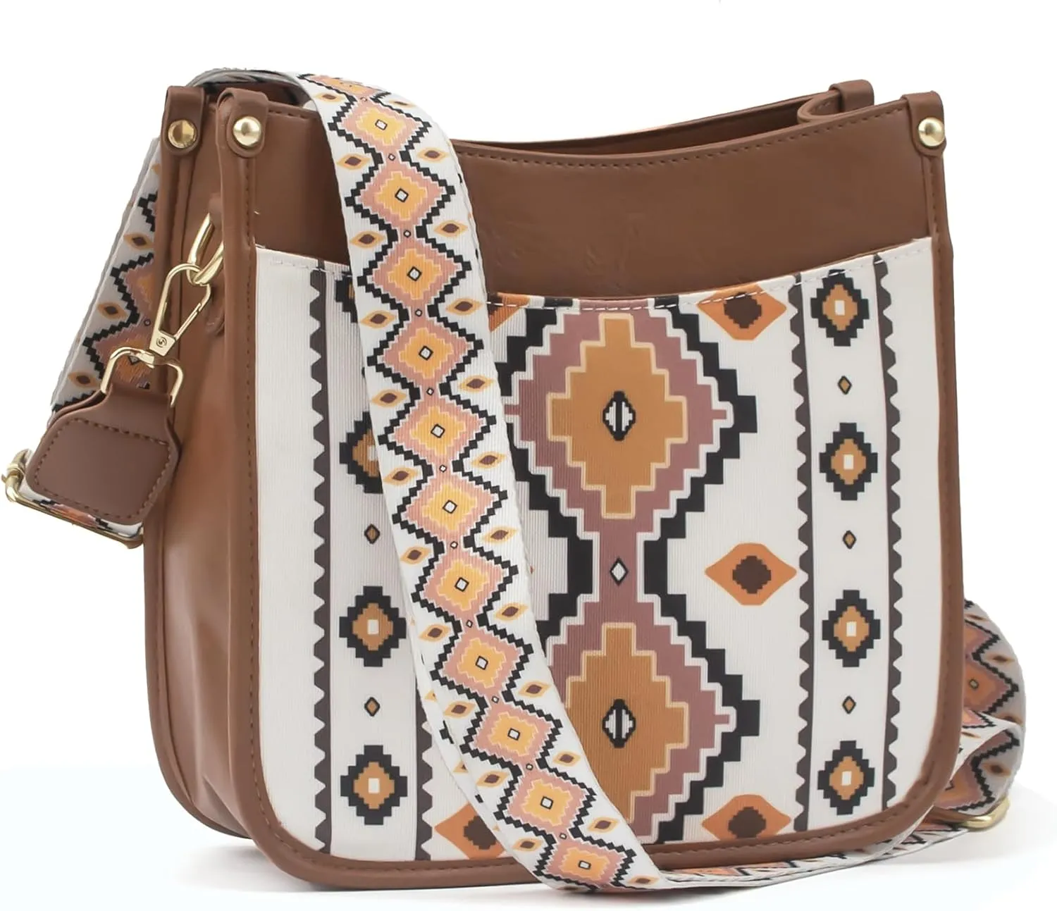 Womens Trendy Shoulders Bags, Vegan Leather Canvas Crossbody Bags with Zipped Pockets
