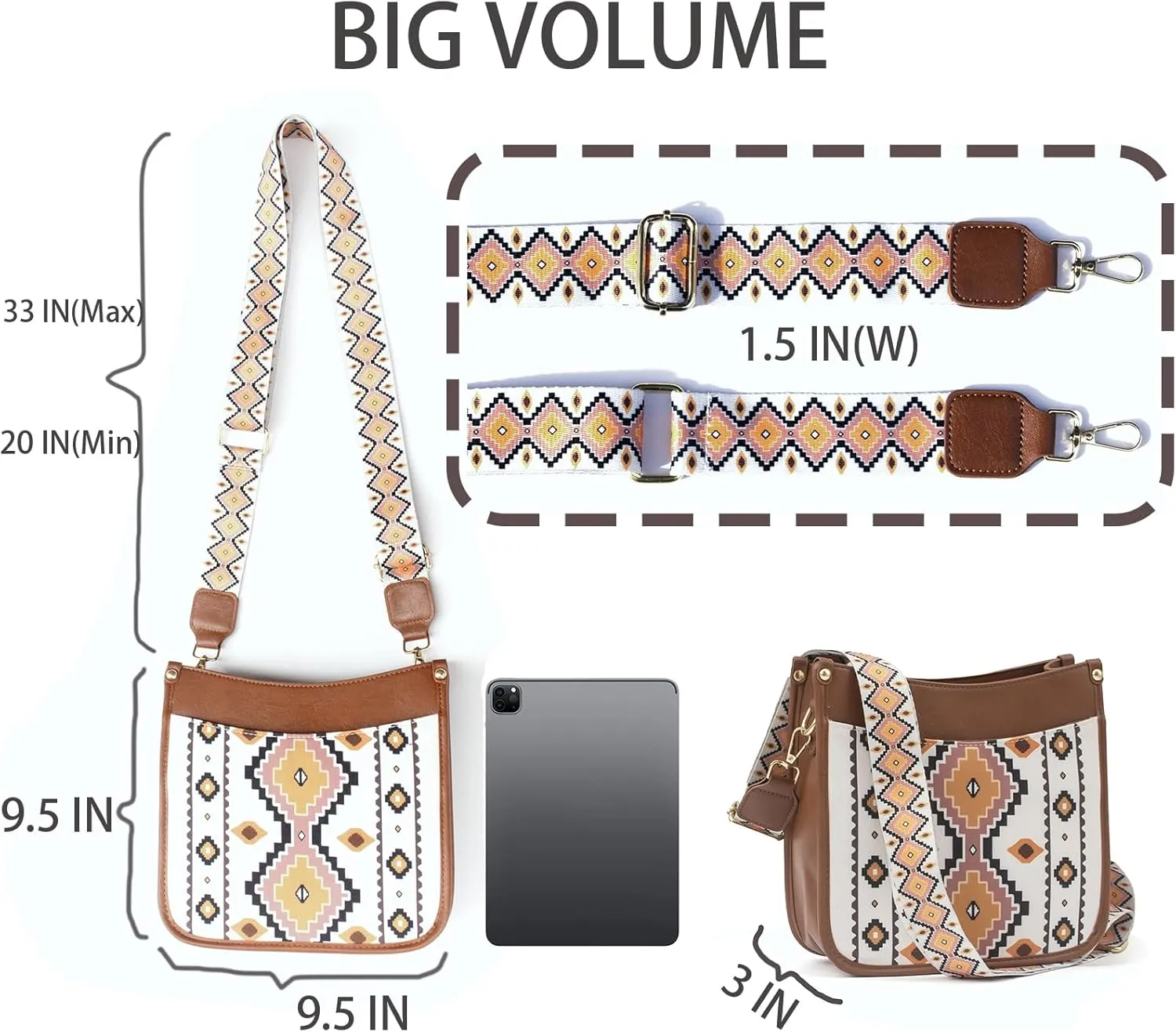 Womens Trendy Shoulders Bags, Vegan Leather Canvas Crossbody Bags with Zipped Pockets