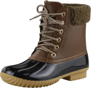 Women's Waterproof Rain Booties Duck Padded Mud Rubber Snow Lace Up Ankle Boots
