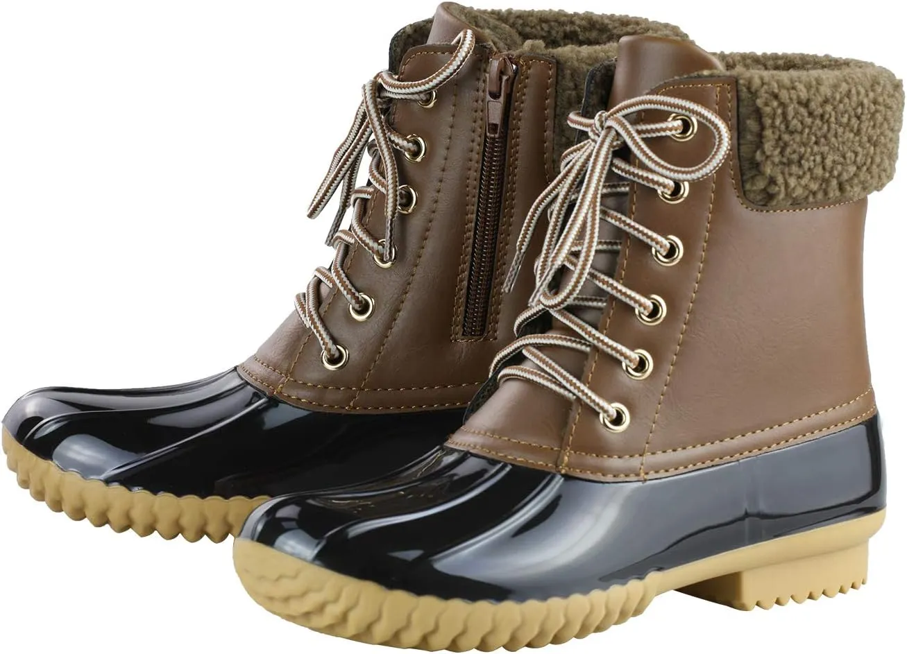Women's Waterproof Rain Booties Duck Padded Mud Rubber Snow Lace Up Ankle Boots