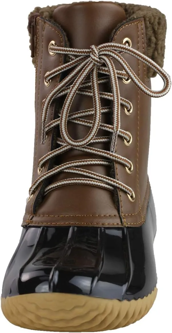 Women's Waterproof Rain Booties Duck Padded Mud Rubber Snow Lace Up Ankle Boots