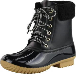 Women's Waterproof Rain Booties Duck Padded Mud Rubber Snow Lace Up Ankle Boots