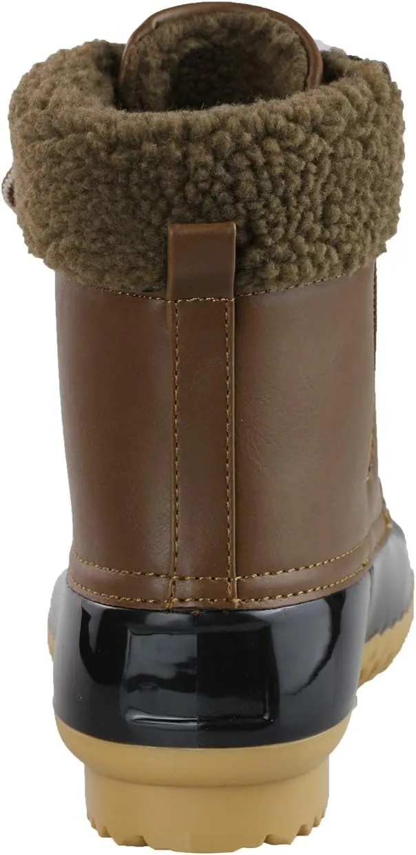 Women's Waterproof Rain Booties Duck Padded Mud Rubber Snow Lace Up Ankle Boots