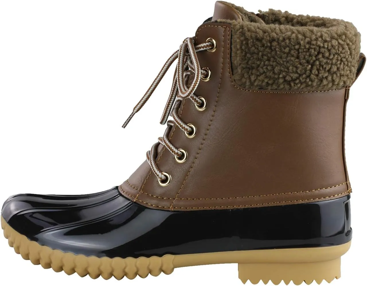 Women's Waterproof Rain Booties Duck Padded Mud Rubber Snow Lace Up Ankle Boots