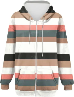 Womens Winter Coats Plus Size Zipper Long Sleeve Jackets Patchwork Color Cardigan Hoodies with Pockets Outdoor