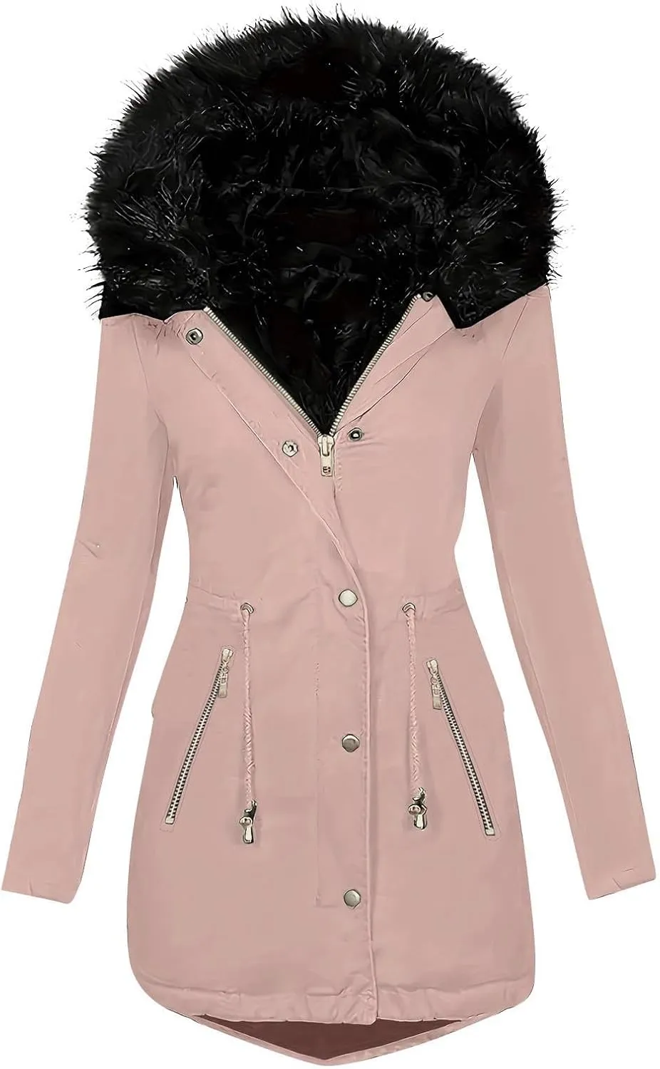 Women's Winter Windproof Parka Coats Warm Puffer Down Jackets Quilted Military Anorak Trench Coats With Faux Fur Hood