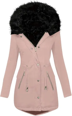 Women's Winter Windproof Parka Coats Warm Puffer Down Jackets Quilted Military Anorak Trench Coats With Faux Fur Hood