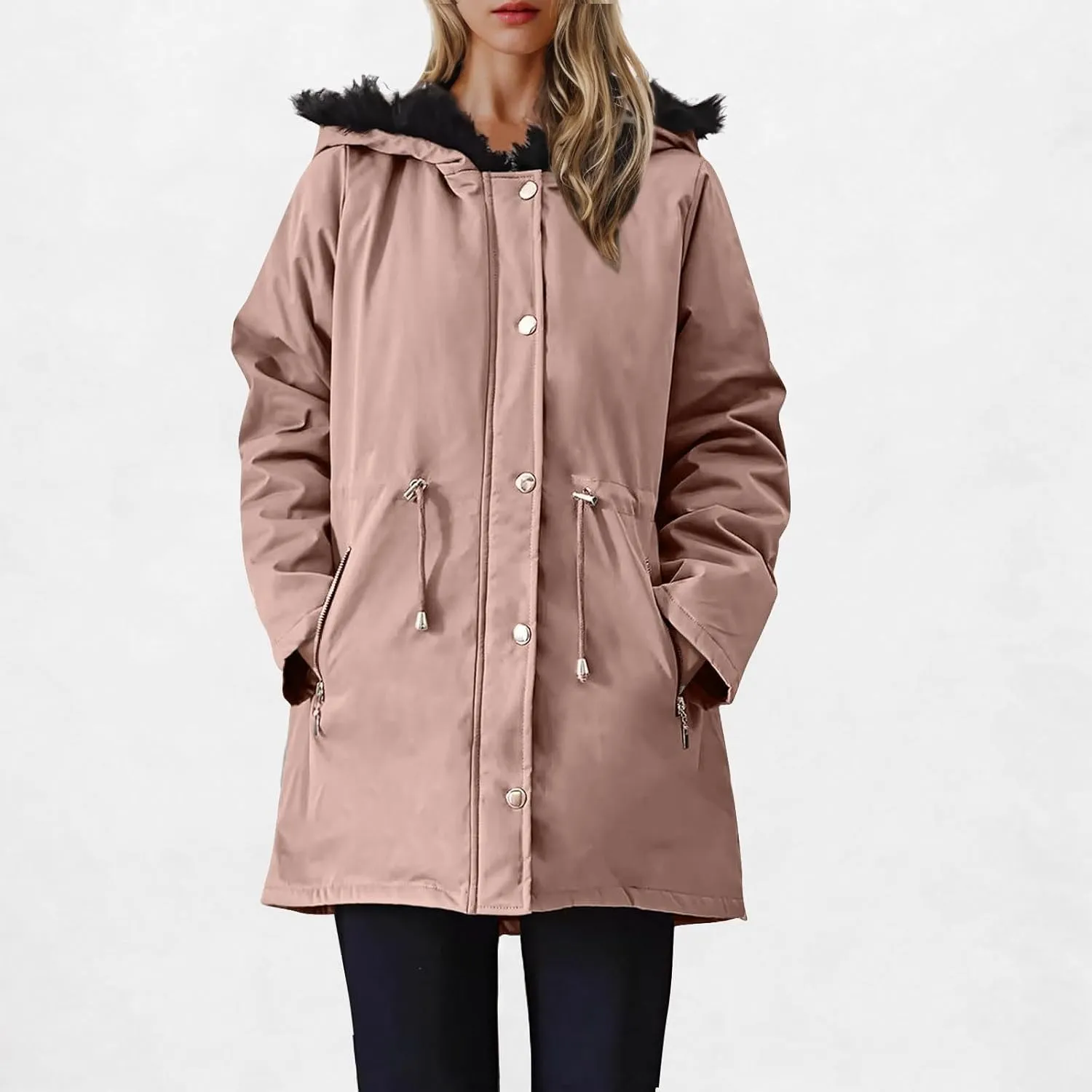 Women's Winter Windproof Parka Coats Warm Puffer Down Jackets Quilted Military Anorak Trench Coats With Faux Fur Hood