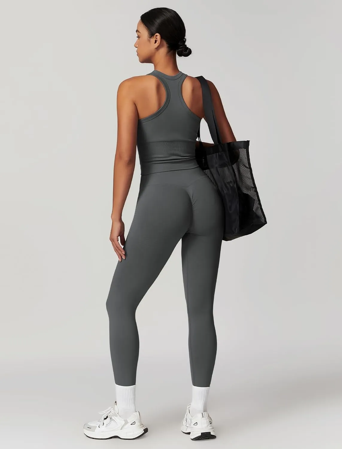 Womens Workout Sets Two Piece Racer-back Tank Top Matching High Waist Leggings Sets Gym Outfits Work Out Clothes