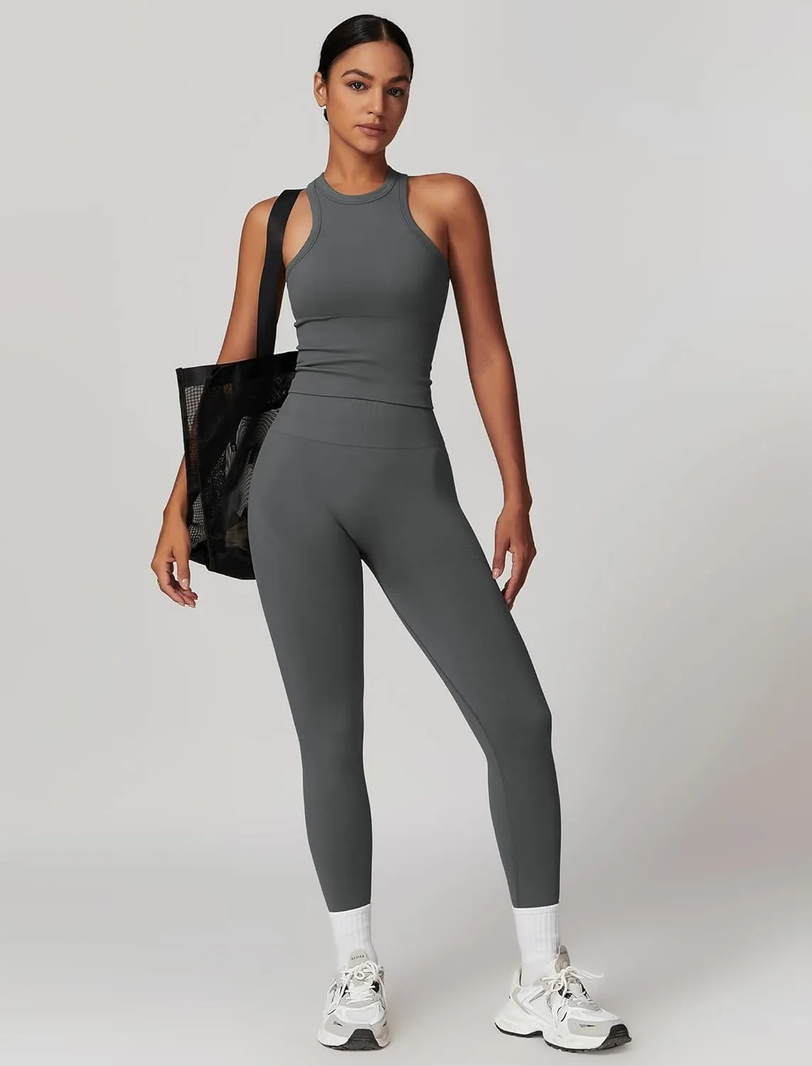 Womens Workout Sets Two Piece Racer-back Tank Top Matching High Waist Leggings Sets Gym Outfits Work Out Clothes