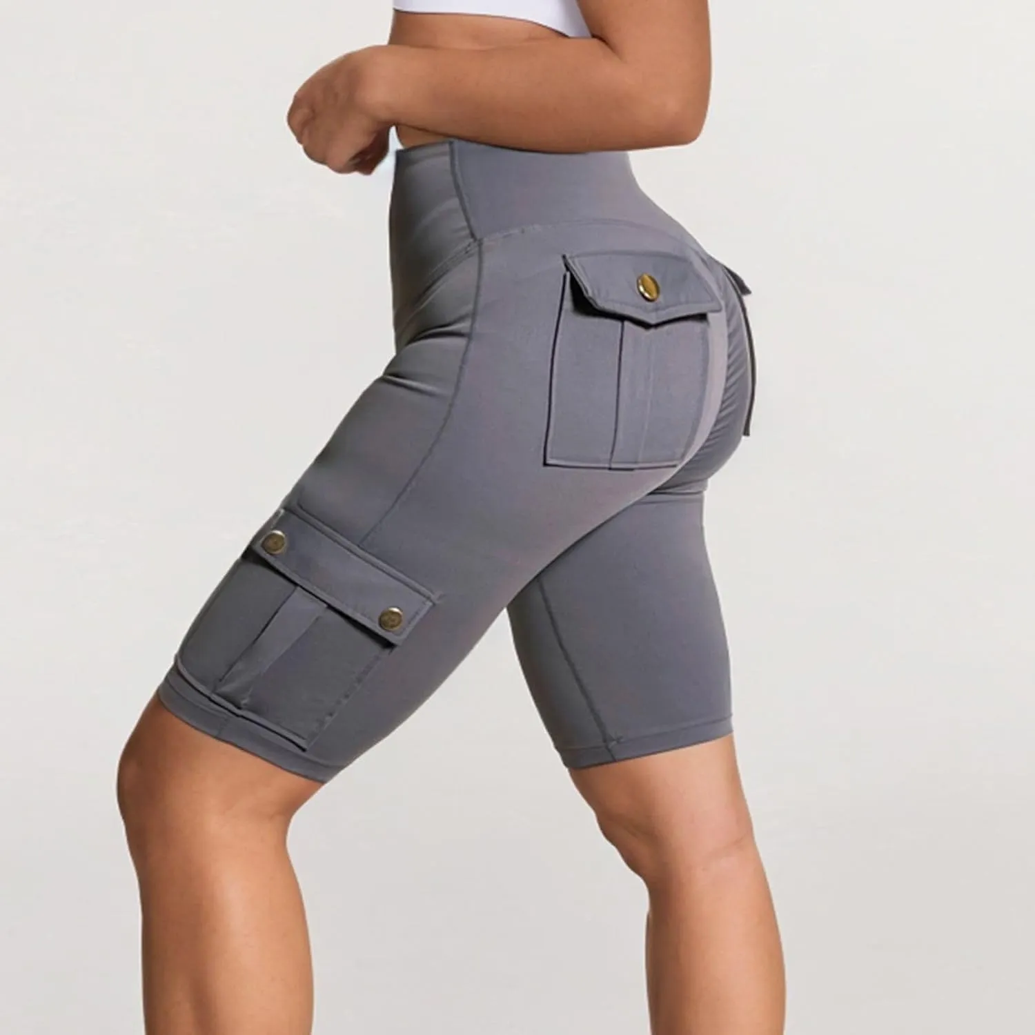 Womens Yoga Shorts Tummy Control Butt Lifting Shorts Casual Cargo Shorts High Waist Bermuda Shorts with Pockets