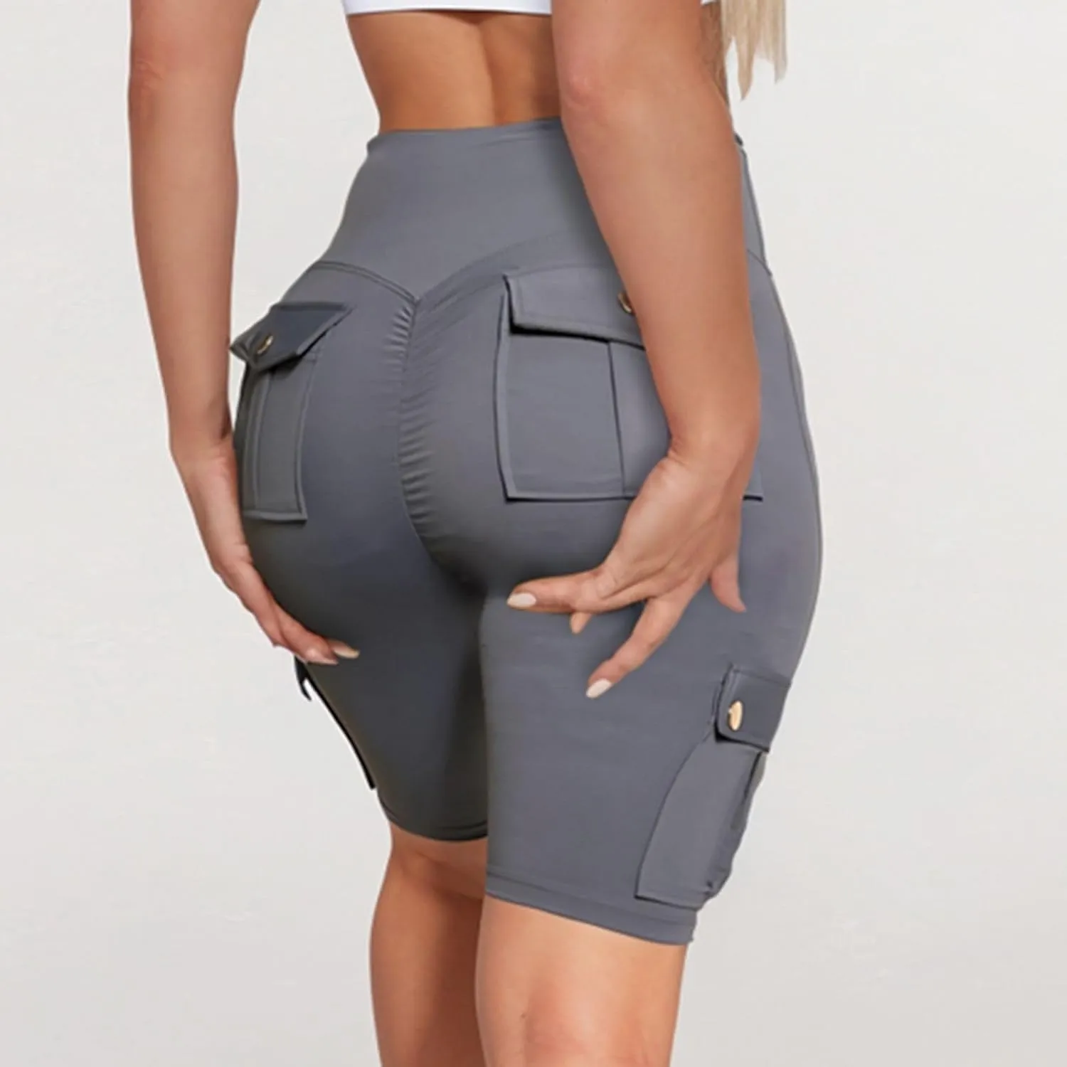 Womens Yoga Shorts Tummy Control Butt Lifting Shorts Casual Cargo Shorts High Waist Bermuda Shorts with Pockets