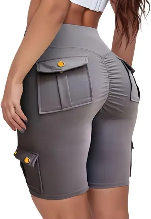 Womens Yoga Shorts Tummy Control Butt Lifting Shorts Casual Cargo Shorts High Waist Bermuda Shorts with Pockets