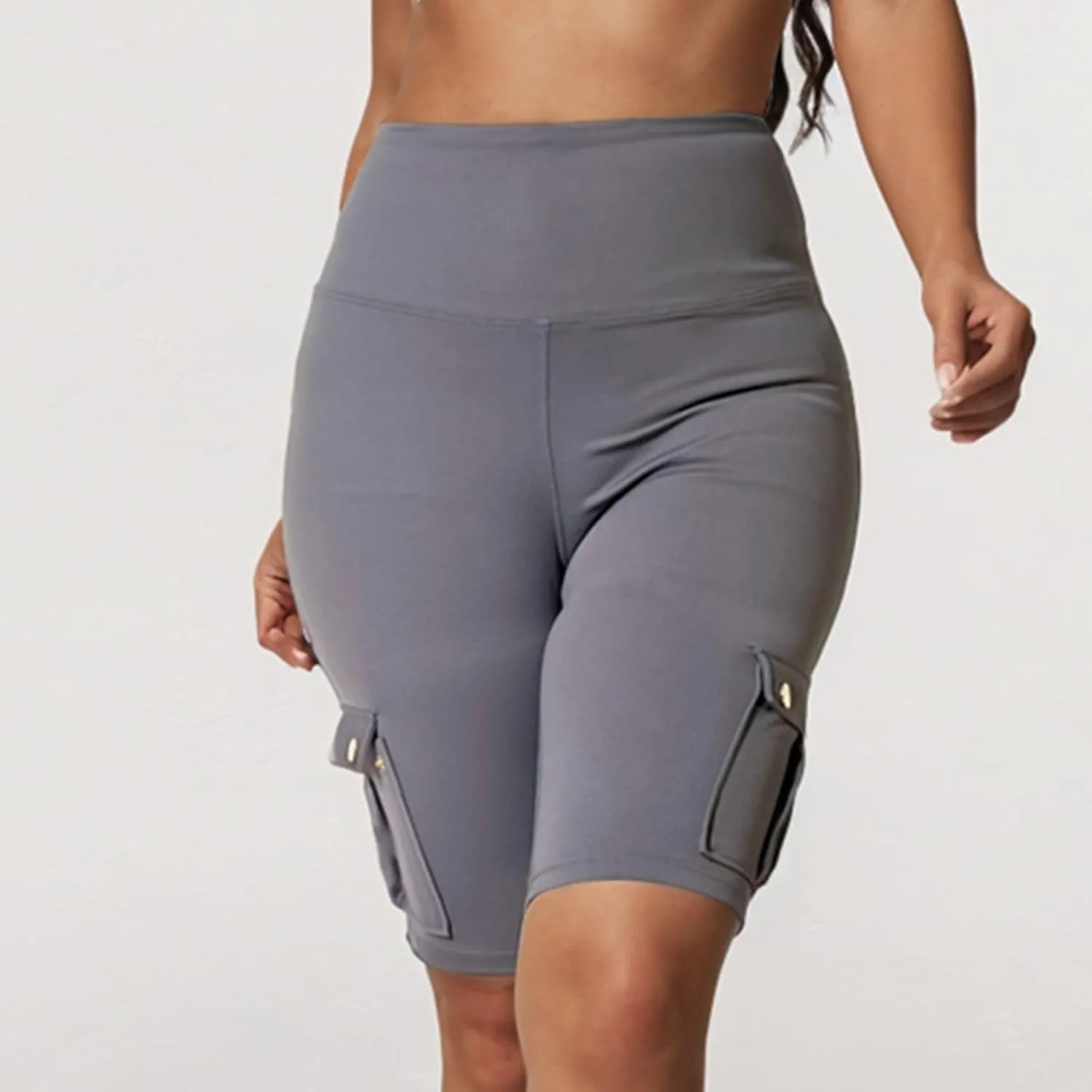 Womens Yoga Shorts Tummy Control Butt Lifting Shorts Casual Cargo Shorts High Waist Bermuda Shorts with Pockets