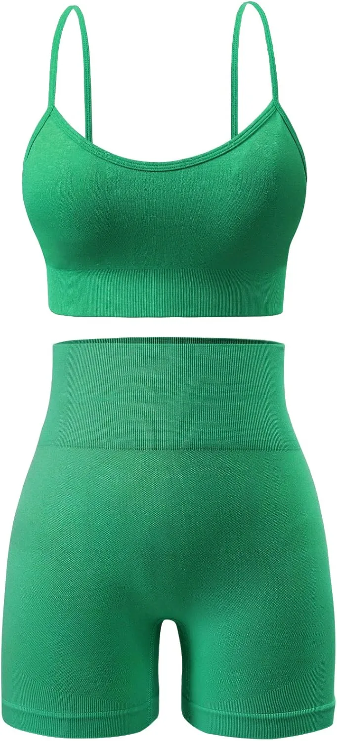Workout Sets for Women 2 Piece Outfits Gym Shorts Women High Waisted with Adjustable Padded Sports Bra Gym Sets