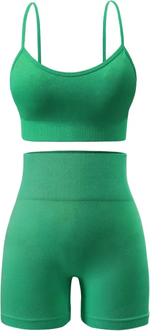Workout Sets for Women 2 Piece Outfits Gym Shorts Women High Waisted with Adjustable Padded Sports Bra Gym Sets