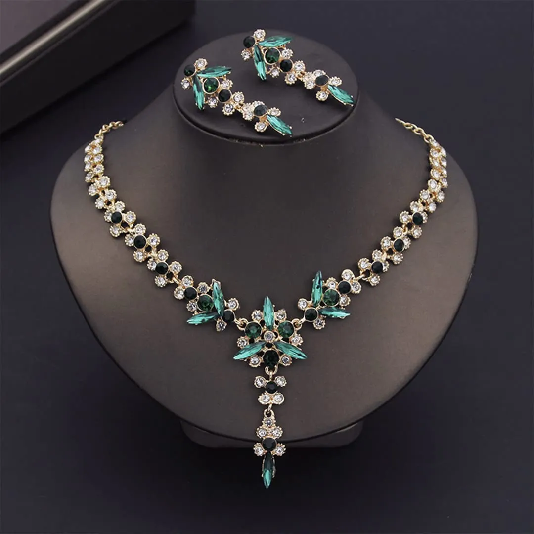Wvapzxx Crystal Bridal Jewelry Sets For Women Wedding Earring Necklace Set Bride Jewelry Sets Costume Accessories