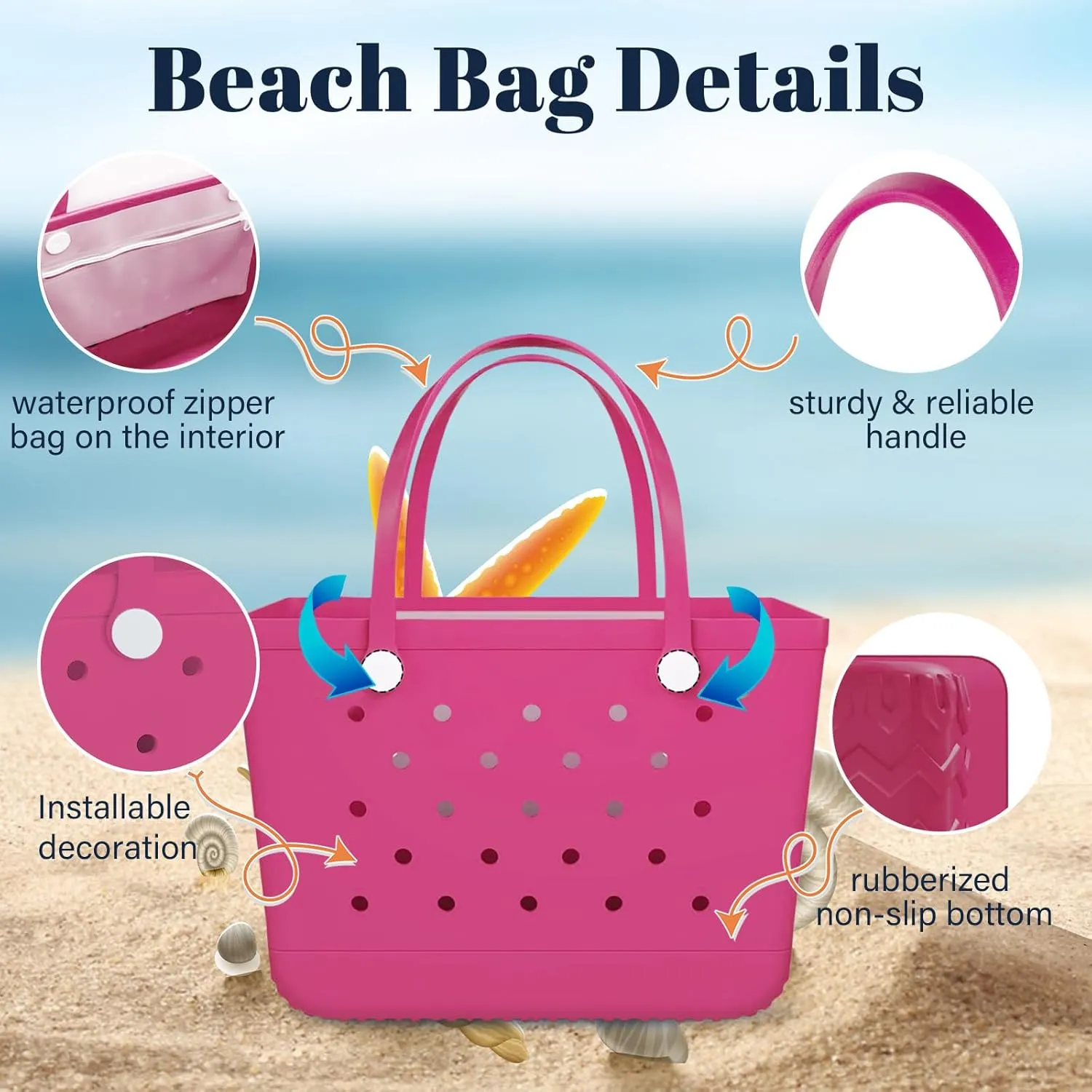 X-Large Rubber Tote Bag Waterproof Beach Washable Handbag Storage Bags Durable Modern Travel SportsTote Bag