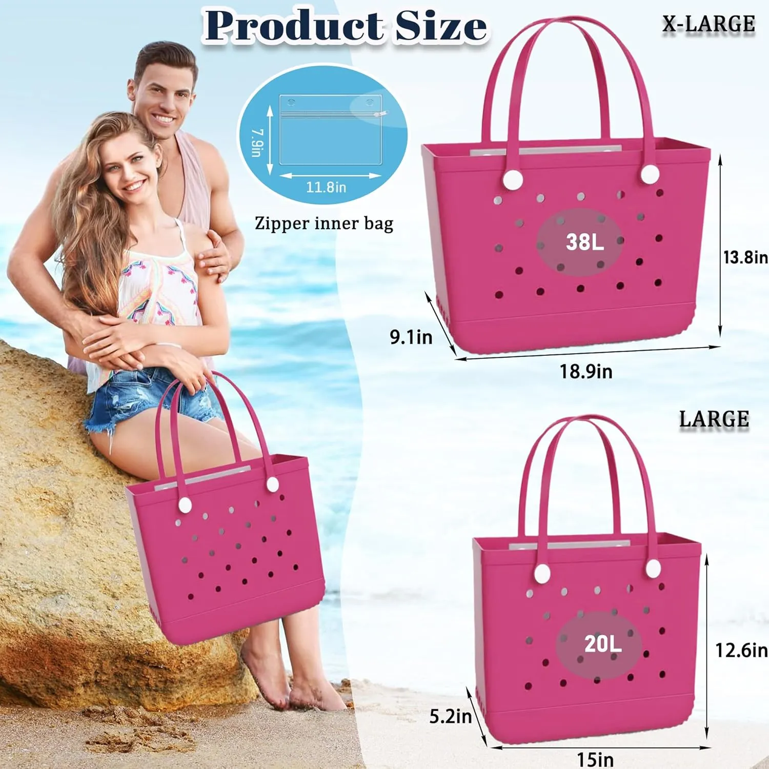 X-Large Rubber Tote Bag Waterproof Beach Washable Handbag Storage Bags Durable Modern Travel SportsTote Bag