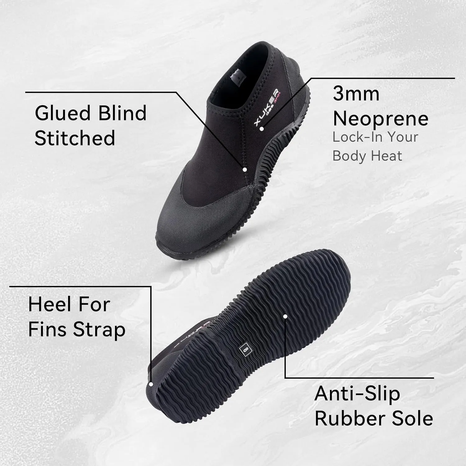 XUKER Neoprene Diving Boots Men Women 3mm Wetsuit Booties GBS Water Shoes with Anti-Slip Sole Sand Beach Shoes for Scuba Diving Snorkeling Rafting, Windsurfing