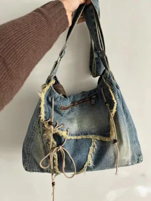 Y2k Denim Shoulder Bags for Women Chic Denim Purse Trendy Handbags Crossbody Bag Satchel 2024