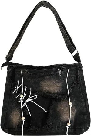 Y2k Denim Shoulder Bags for Women Chic Denim Purse Trendy Handbags Crossbody Bag Satchel 2024