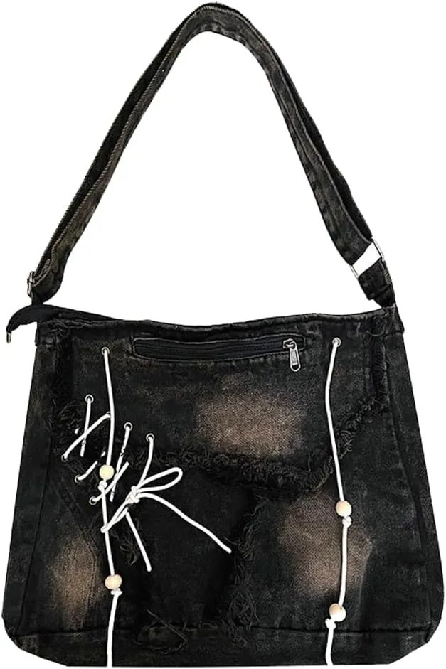 Y2k Denim Shoulder Bags for Women Chic Denim Purse Trendy Handbags Crossbody Bag Satchel 2024