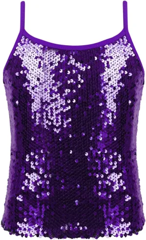 YEAHDOR Girls Glitter Sequins Cami Vest Jazz Ballet Dance Tank Top Stage Performance Adjustable Strap Tees Shirt