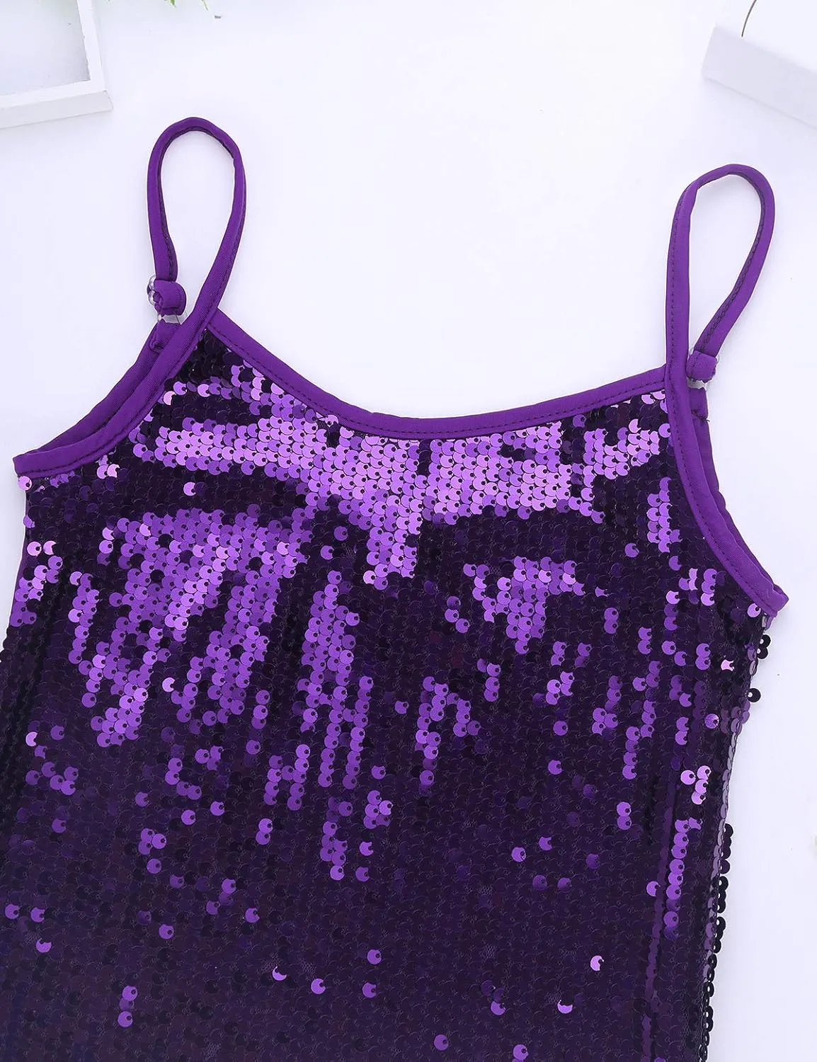 YEAHDOR Girls Glitter Sequins Cami Vest Jazz Ballet Dance Tank Top Stage Performance Adjustable Strap Tees Shirt
