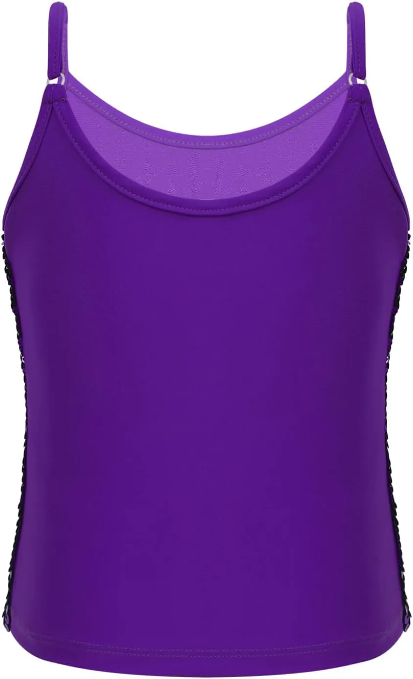 YEAHDOR Girls Glitter Sequins Cami Vest Jazz Ballet Dance Tank Top Stage Performance Adjustable Strap Tees Shirt