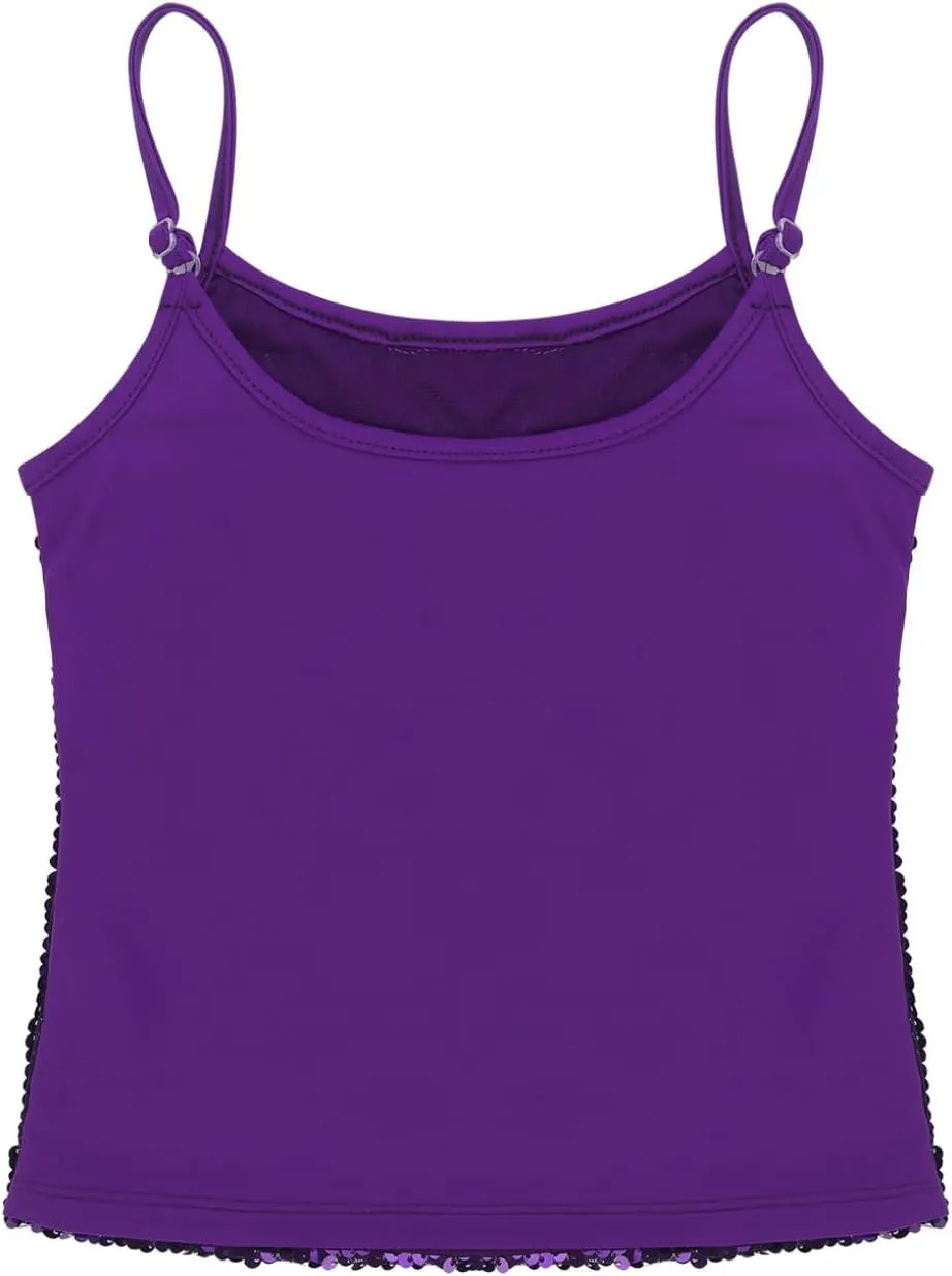 YEAHDOR Girls Glitter Sequins Cami Vest Jazz Ballet Dance Tank Top Stage Performance Adjustable Strap Tees Shirt