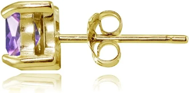 Yellow Gold Flashed Sterling Silver Simulated Gemstone 5mm Princess-cut Stud Earrings