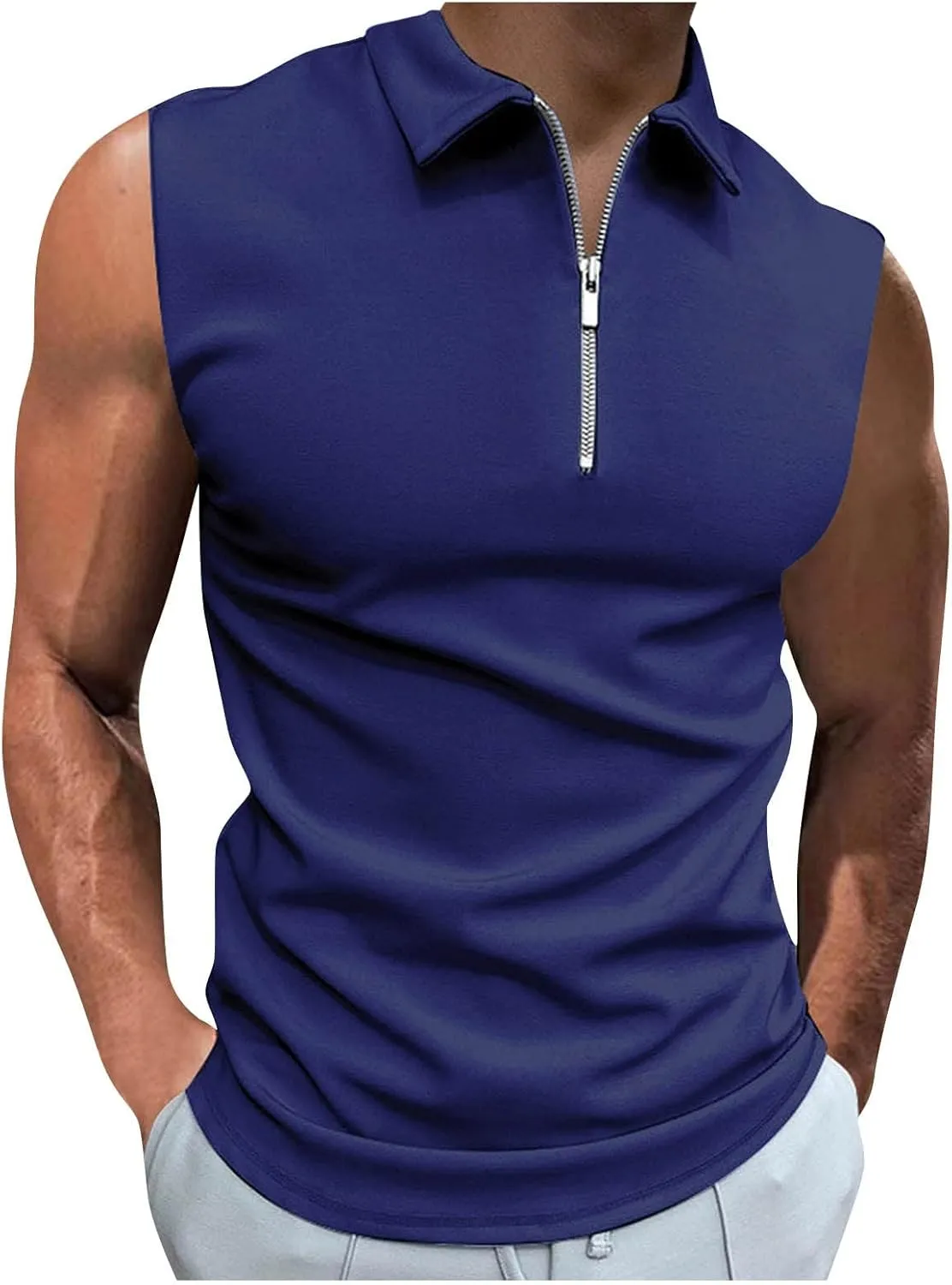 Ymosrh Men's Tank Top Undershirt Quarter Zipper Sleeveless Polo Shirts Casual Slim Fit Tank Shirt for Men, S-3XL