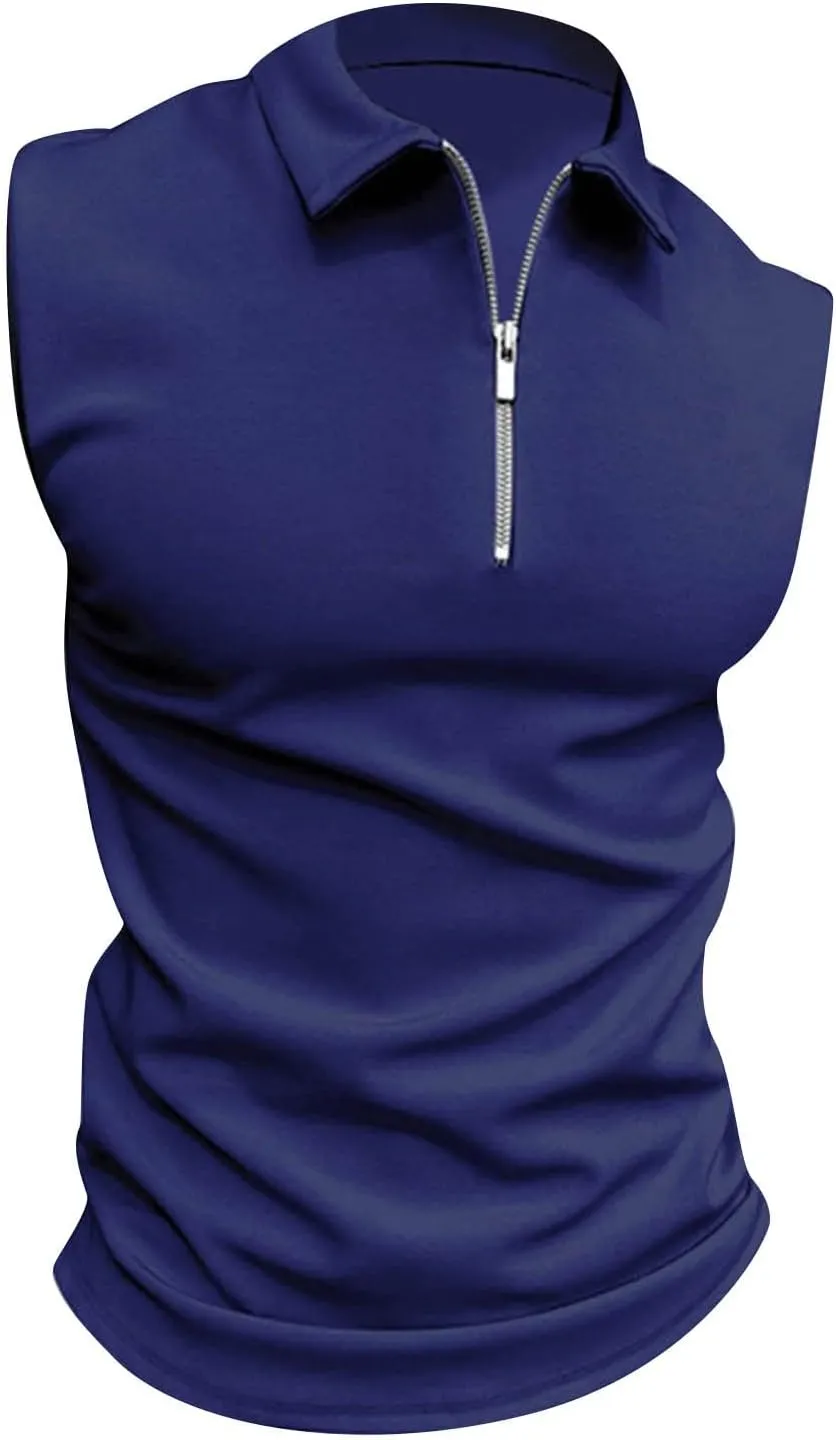 Ymosrh Men's Tank Top Undershirt Quarter Zipper Sleeveless Polo Shirts Casual Slim Fit Tank Shirt for Men, S-3XL