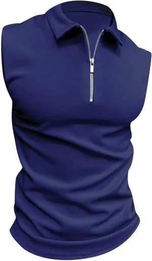 Ymosrh Men's Tank Top Undershirt Quarter Zipper Sleeveless Polo Shirts Casual Slim Fit Tank Shirt for Men, S-3XL
