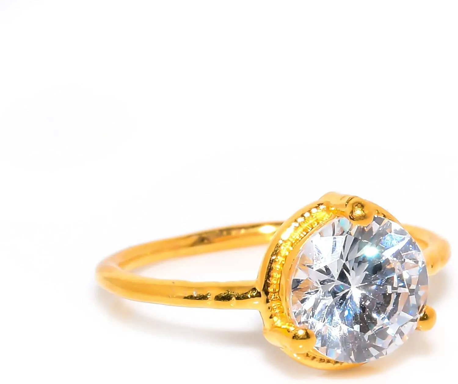 Zircon Jewelry Set, Sterling Silver or Gold-Plated Ring and Stud Earrings, Round Cut