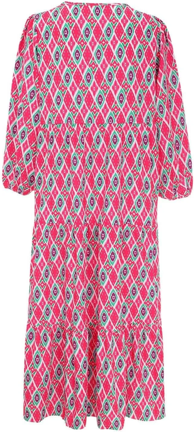 ZWRXW Plus Size Boho Maxi Dress for Women Loose Bohemian Floral Dress Half Sleeve Flowy A Line Long Dress Beach Swing Dress