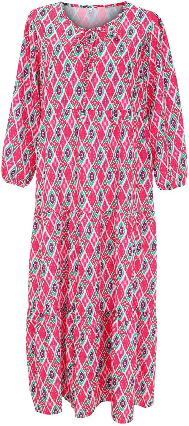 ZWRXW Plus Size Boho Maxi Dress for Women Loose Bohemian Floral Dress Half Sleeve Flowy A Line Long Dress Beach Swing Dress