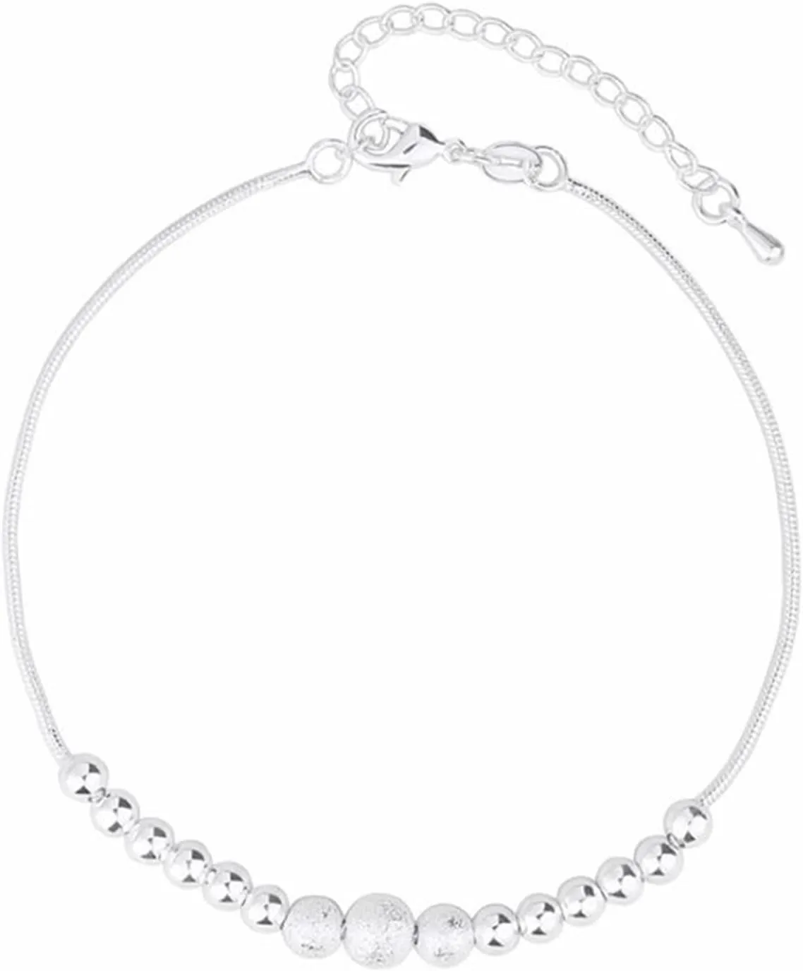 ZZSRJ Fashion 925 Sterling Silver Women's Anklet Beach Jewelry Women's Frosted Bead Bracelet Summer Gift (Color : Silver, Size : ONE)